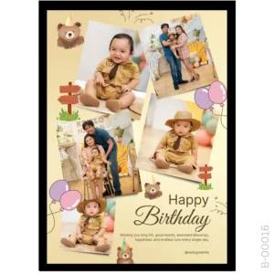 Baby Birthday Frame – Jungle Animals & Bear Design – "Wild One" Party Gift