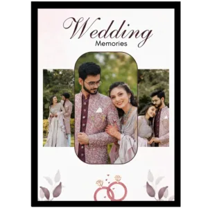 Soft Pastel Wedding Memories Frame – Customized Anniversary Gift – 3 Pic Layout with Ring Art