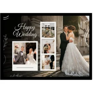 Elegant Black Script Collage – Happy Wedding A4 Frame