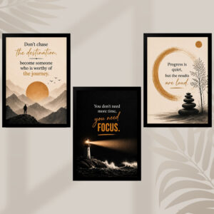Set of 3 Minimalist Motivational Wall Frames | Focus, Progress & Success Quote Wall Art | Premium Home Office, Study Room & Living Room Decor Photo Frames (9x13 Inch)