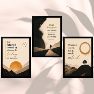 Set of 3 Minimalist Motivational Wall Frames | Inspirational Quote Wall Art for Home Office, Study Room & Modern Living Room | Premium Aesthetic Photo Frame Set (9x13 Inch)