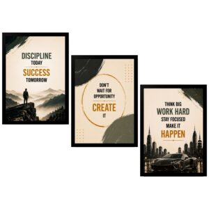 Set of 3 Motivational Quote Wall Frames with Luxury Sports Car | Success & Discipline Inspirational Wall Art | Premium Office, Bedroom & Home Decor Photo Frames (9x13 Inch)