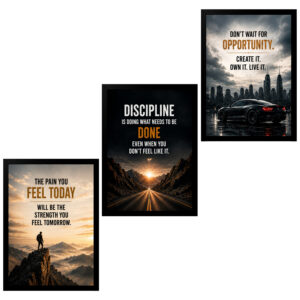 Set of 3 Motivational Quote Wall Frames | Discipline, Success & Opportunity Inspirational Wall Art | Premium Office, Study Room, Gym & Home Decor Photo Frames (9x13 Inch)