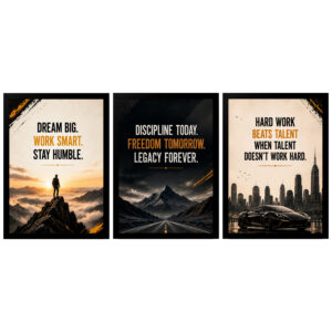 Set of 3 Motivational Quote Wall Frames | Dream Big, Work Smart & Hard Work Inspirational Wall Art | Premium Office, Study Room & Home Decor Photo Frames (9x13 Inch)