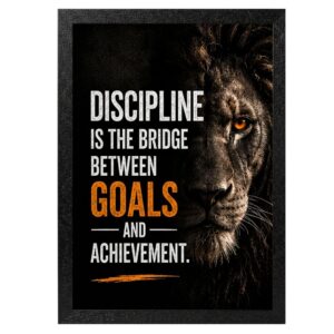 Discipline Goals Achievement Lion Motivational Wall Frame | Inspirational Quote Wall Art | Premium Office, Study Room & Home Decor Photo Frame (9x13 Inch)
