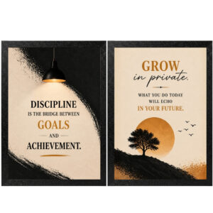 Set of 2 Minimalist Motivational Wall Frames | Discipline & Growth Inspirational Quote Wall Art | Premium Home Office, Study Room & Modern Wall Decor (9x13 Inch)