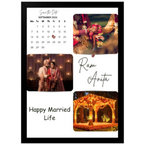 Personalized Save The Date Wedding Photo Frame | Custom Couple Calendar Frame with Names & Photos | Wedding, Engagement & Anniversary Gift (9x13 Inch)