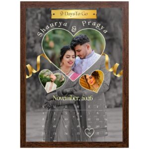Personalized Wedding Countdown Photo Frame | Custom Couple Photo Calendar Frame | Wedding Date Countdown Gift | Engagement & Anniversary Frame (9x13 Inch)